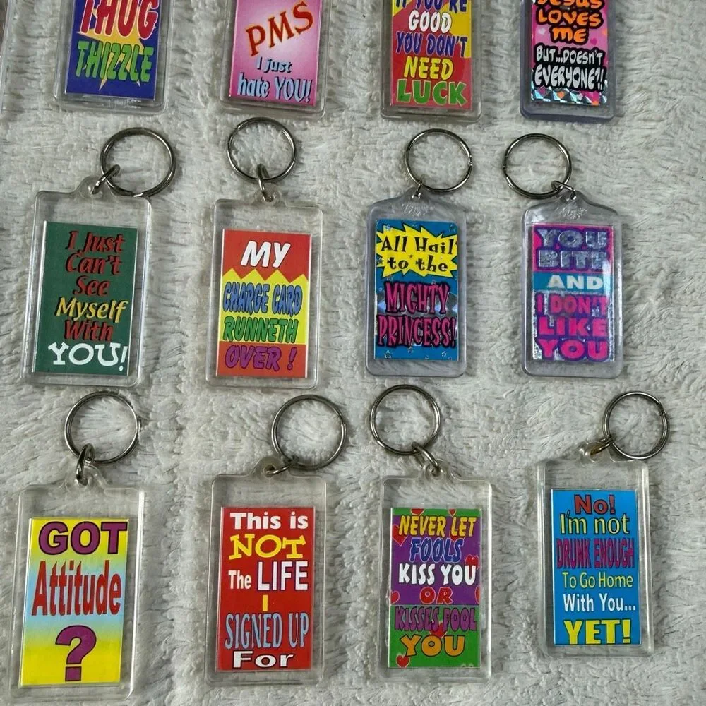 Vtg 90s Y2K Novelty Keychain Lot Funny Sarcastic Quotes Sayings